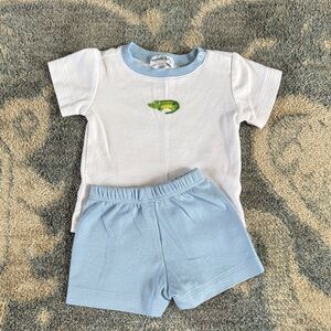Magnolia Baby White and Blue Baby Outfit with Crocodile Logo 6 Months